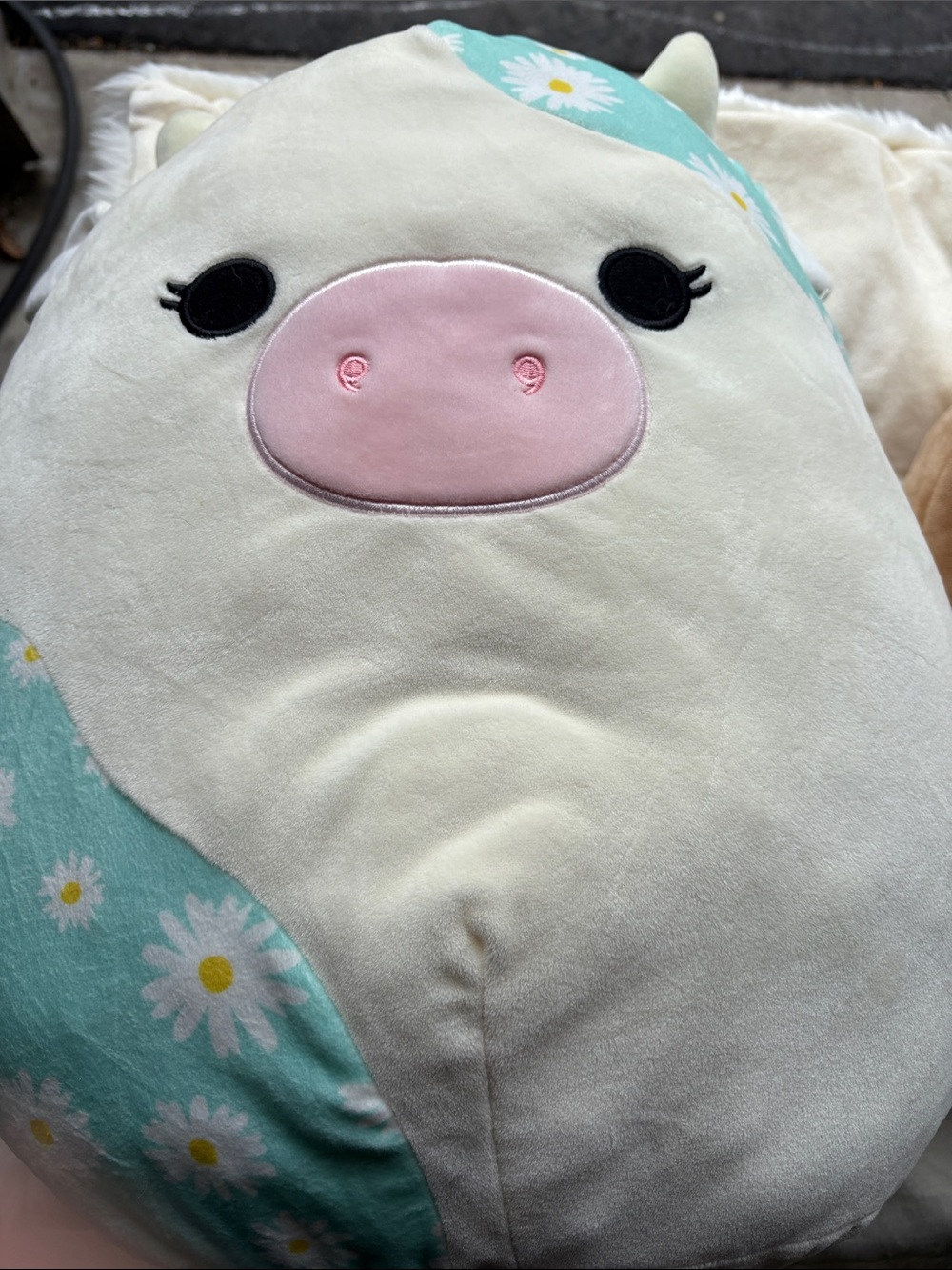 Squishmallows Cream & Mint Daisy Cow Plush Throw Pillow
